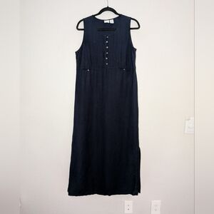 Cherokee Sleeveless Navy Blue Linen Blend Coastal Nautical Maxi Shift Dress L